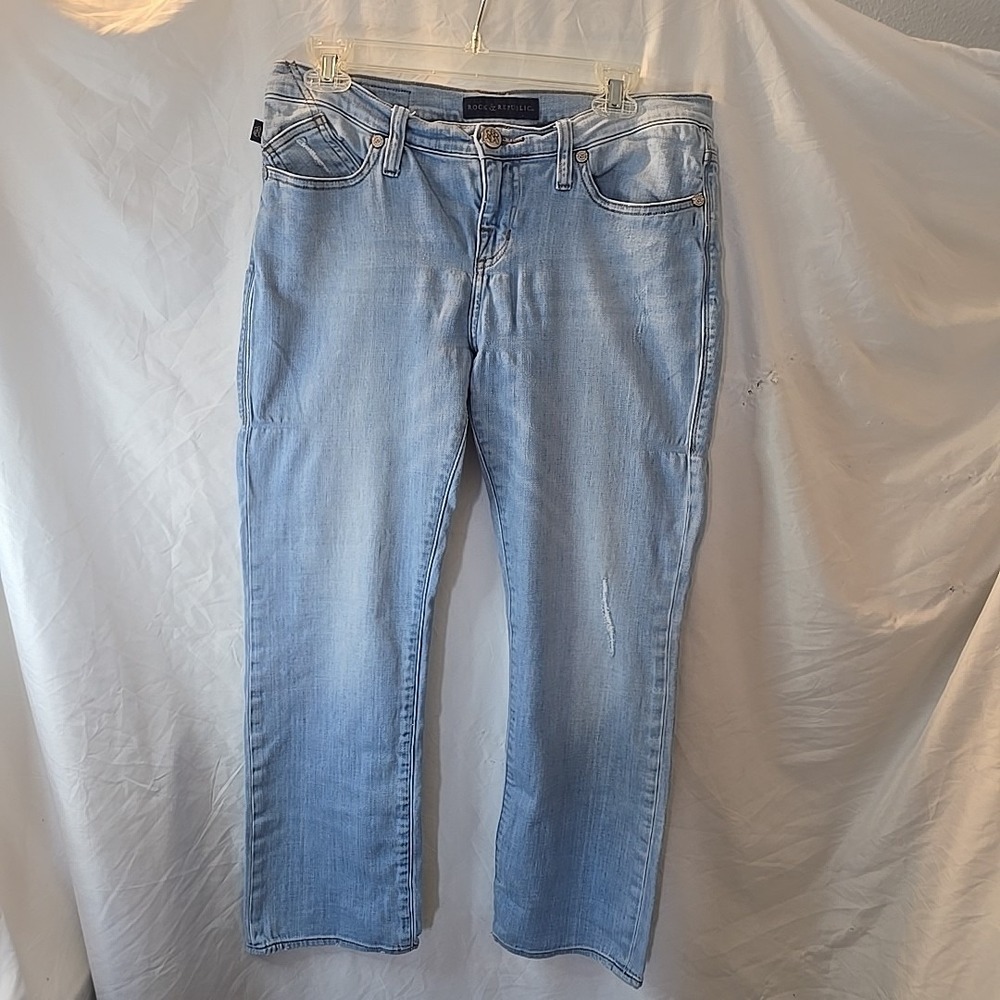 Rock & Republic Kendall Light Wash Denim Cropped Jeans Size 8 Distressed